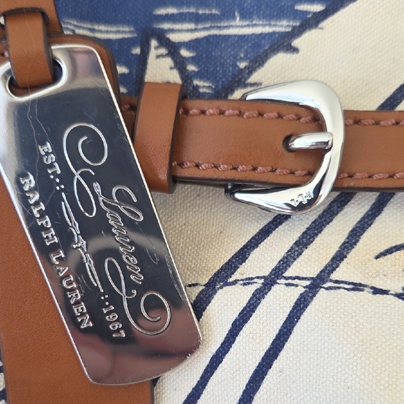 Lauren Ralph Lauren Nautical Sailors Canvas Leather Crossbody Satchel Purse Bag - Picture 14 of 14